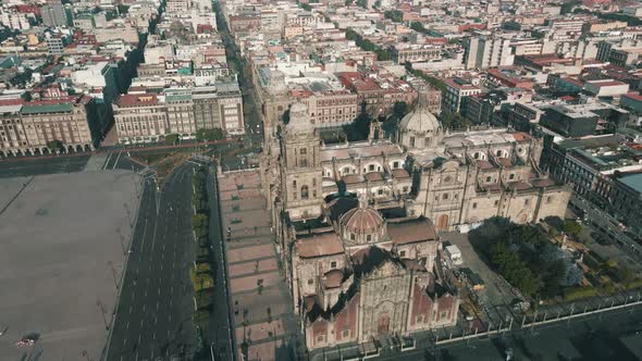 Amazing view of Mexico city cathedral with drone