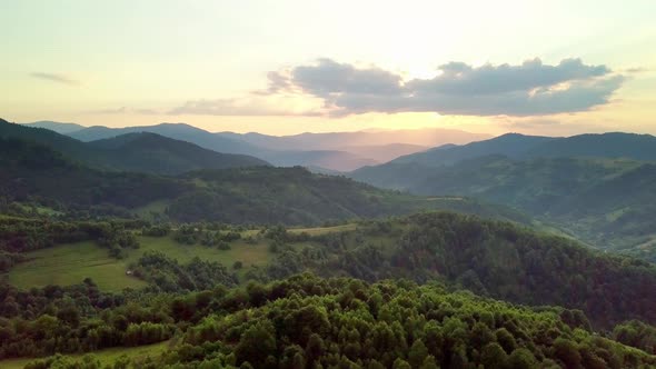 Aerial View of the Endless Lush Pastures of the Carpathian Expanses and Agricultural Land