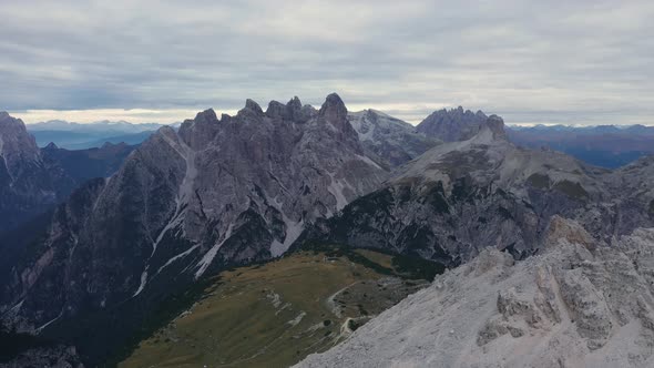 Fly Over Famous Italian Park Tre Cime Di Lavaredo