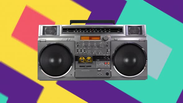 Retro music radio boombox on a colourful background