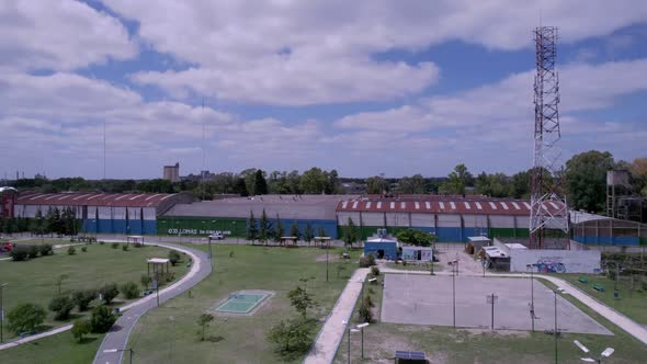 Incredible aerial view of a park and urban area on a cloudy day