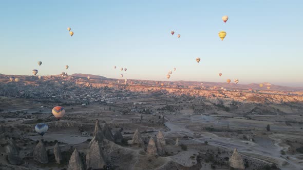 Aerial View Cappadocia Turkey  Balloons Sky