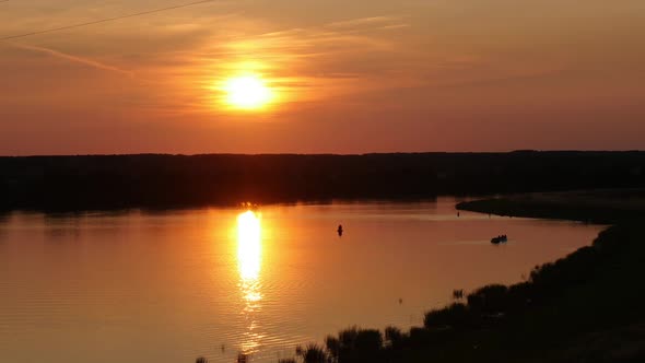 Amazing Vivid Sunset Over River in Summer Time