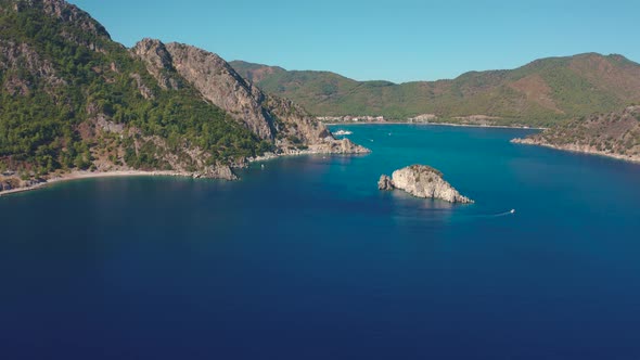 Panoramic Aerial View on the Aegean Sea in Icmeler Near Marmaris Turkey