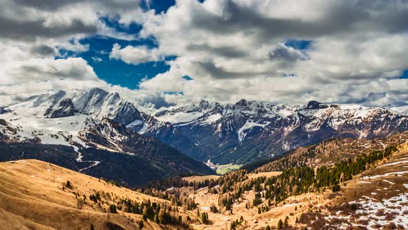 View from the Sella Pass in the Dolomites, 4k timelapse