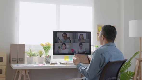Asian man video call, Work form home.