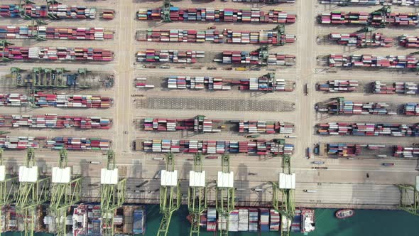 Time Lapse Aerial Footage of Commercial Port Terminal in Singapore