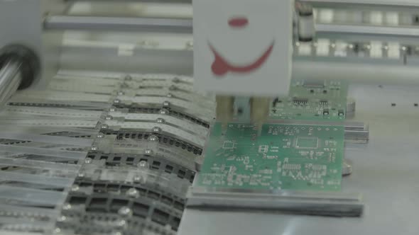 Production of Electronic Board. Close-up.