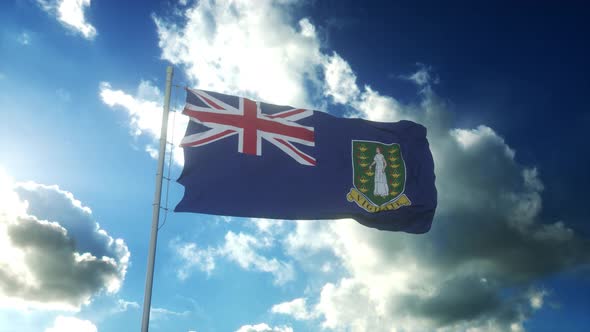Flag of British Virgin Islands Waving at Wind Against Beautiful Blue Sky