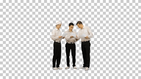 Three similar dressed guys reading some, Alpha Channel