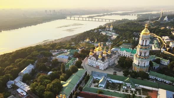 Kyiv, Ukraine: Aerial View of Kyiv-Pechersk Lavra in the Morning at Sunrise