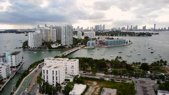 Aerial drone shot Miami Beach FL USA