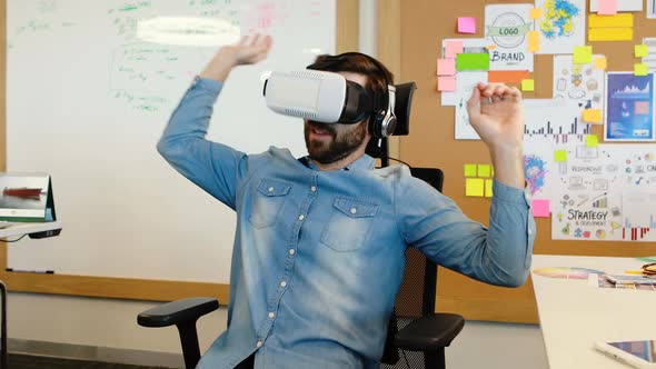 Executive using virtual reality headset