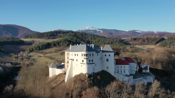 Aerial view of castle in village Slovenska Lupca