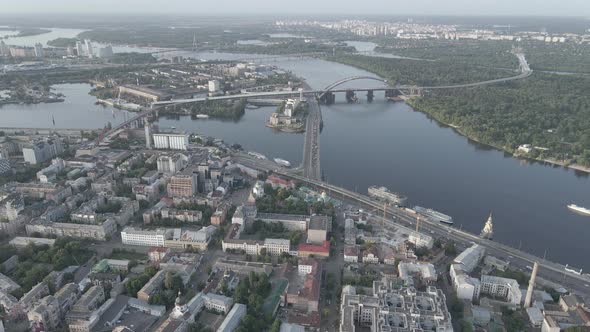 Aerial View of Kyiv, Ukraine. Slow Motion, Flat, Gray