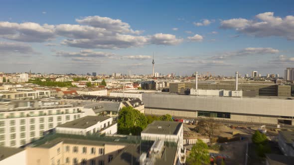 AERIAL: Beautiful Drone Hyper Lapse, Motion Time Lapse Over Berlin Mitte Central Neighbourhood with