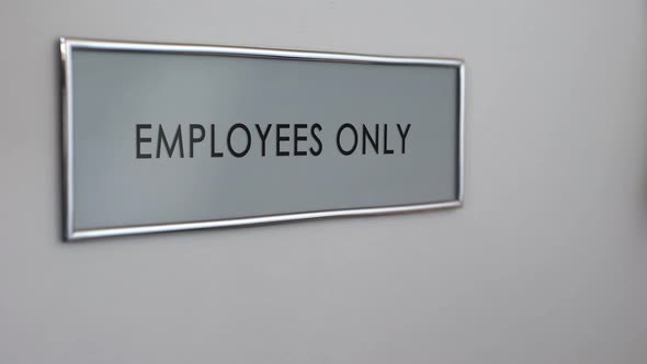 Employees Only Room Door, Hand Knocking Closeup, Entrance Restriction, Workplace