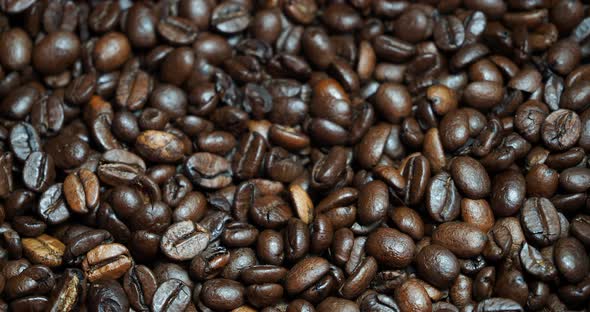 Rotating Roasted Coffee Beans Closeup