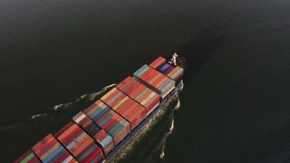 Drone View of the Movement of a Container Ship