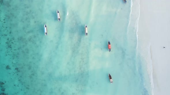 Boats in the Ocean Near the Coast of Zanzibar Tanzania Slow Motion