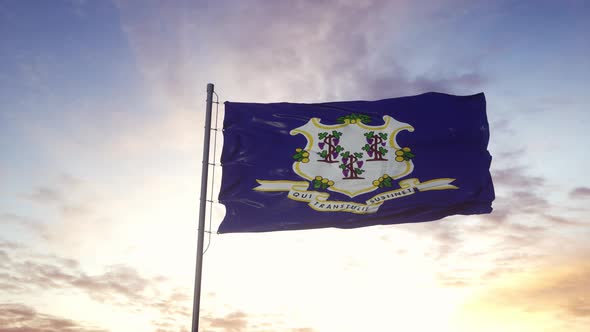 State Flag of Connecticut Waving in the Wind