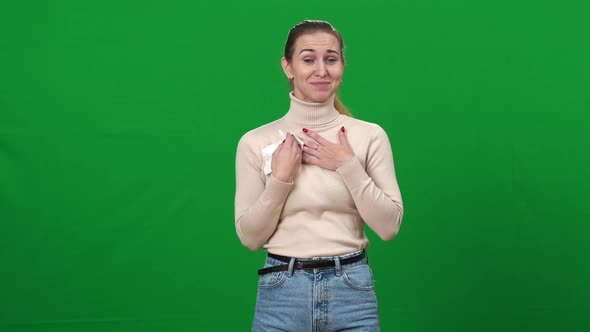 Young Emotional Caucasian Woman Crying Wiping Tears with Tissue