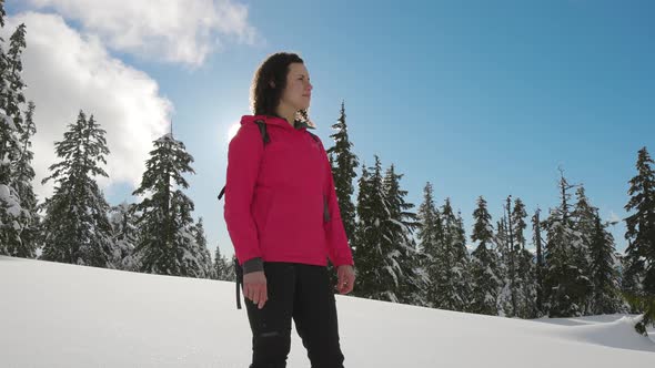 Adventure Woman Hiking on Top of Canadian Mountains