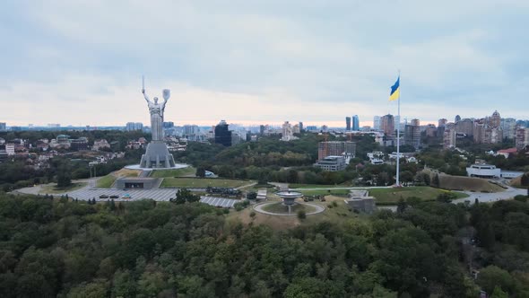 Kyiv - National Flag of Ukraine By Day. Aerial View. Kiev