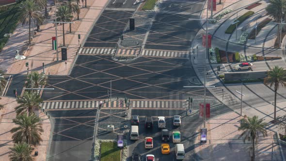 View of Intersection with Many Transports in Traffic Timelapse Aerial