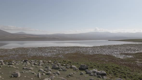 Aerial view of Madatapa lake in Javakheti National park. Georgia