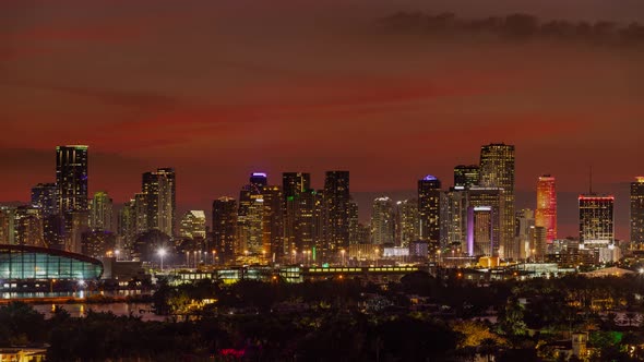 Time lapse of the Miami Florida skyline shot from Miami Beach