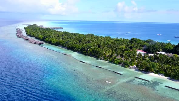 Aerial drone sky of bay beach break by lagoon and sand background