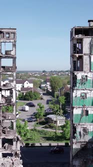 Vertical Video of a Wartorn House in Ukraine