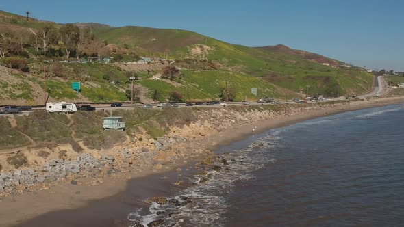 Afternoon rotary drone view from the main road and coast of Malibu, California. ( DJi Spark Drone fo