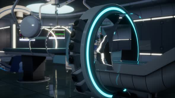 Futuristic Sci Fi MRI Scanner Medical Equipments in Hospital alt