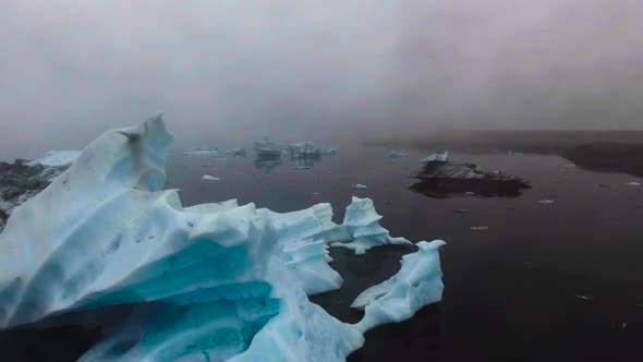 Drone Aerial View of Icebergs in Jokulsarlon Glacial Lagoon in Iceland