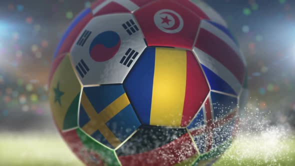 Romania Flag on a Soccer Ball - Football in Stadium