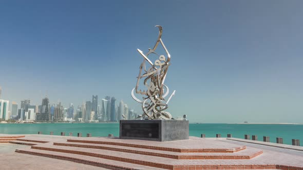 Calligraphy Sculpture on the Corniche of Doha Timelapse Hyperlapse Qatar