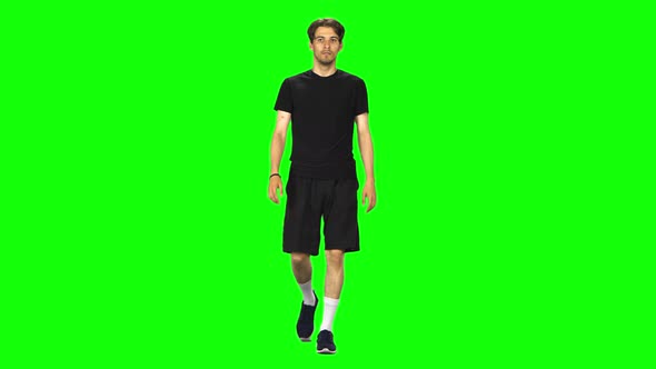 Brunette Man Goes Then Starts To Run, Chroma Key.