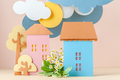 Multi-level installation of paper in children's style: Houses an - PhotoDune Item for Sale