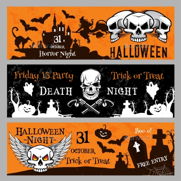 Halloween Party Vector Banners for Friday 13 Night
