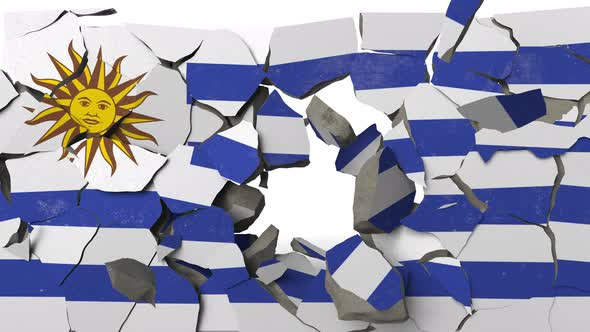 Breaking Wall with Painted Flag of Uruguay