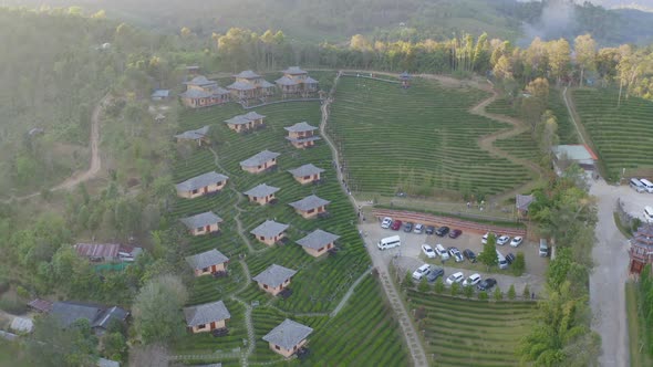 Aerial view of Ban Rak Thai village, chinese hotel resort, Mae Hong Son, Thailand. Nature