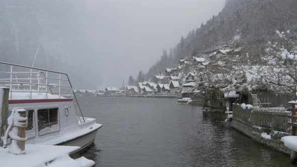 The Hallstatt Lakes waterfront on winter time