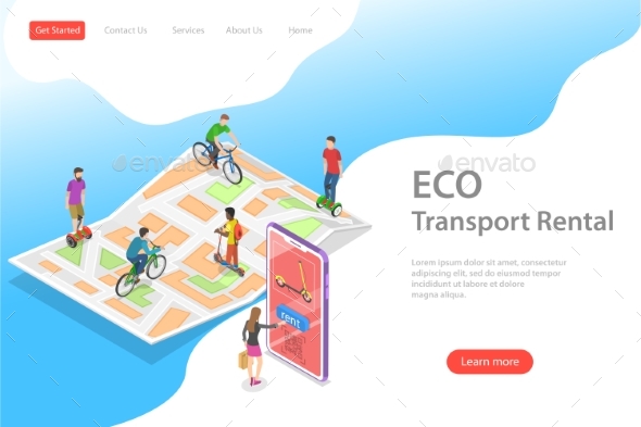 Isometric Transport Rental Vector Landing Page Template