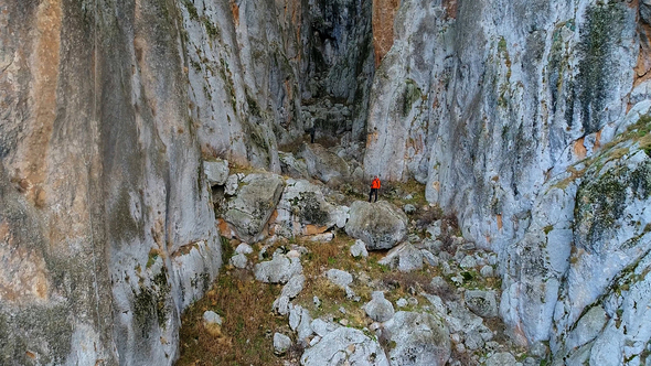 Tourist Hiking In Rock Canyon