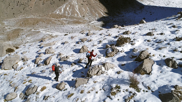 Hiker Walking In Winter