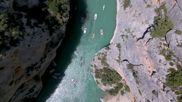 Top-down Aerial shot of The Verdon Gorge (Gorges du Verdon) in Provence, France