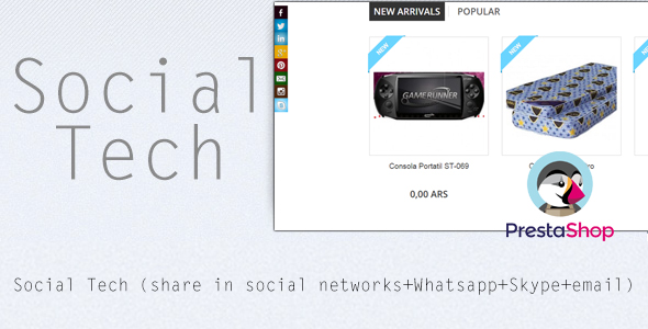 Social Tech / Share (sieci społecznościowe + SKype + Whatsapp) Moduł Prestashop