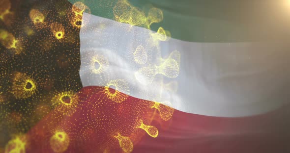 Kuwait Flag With Corona Virus Bacteria